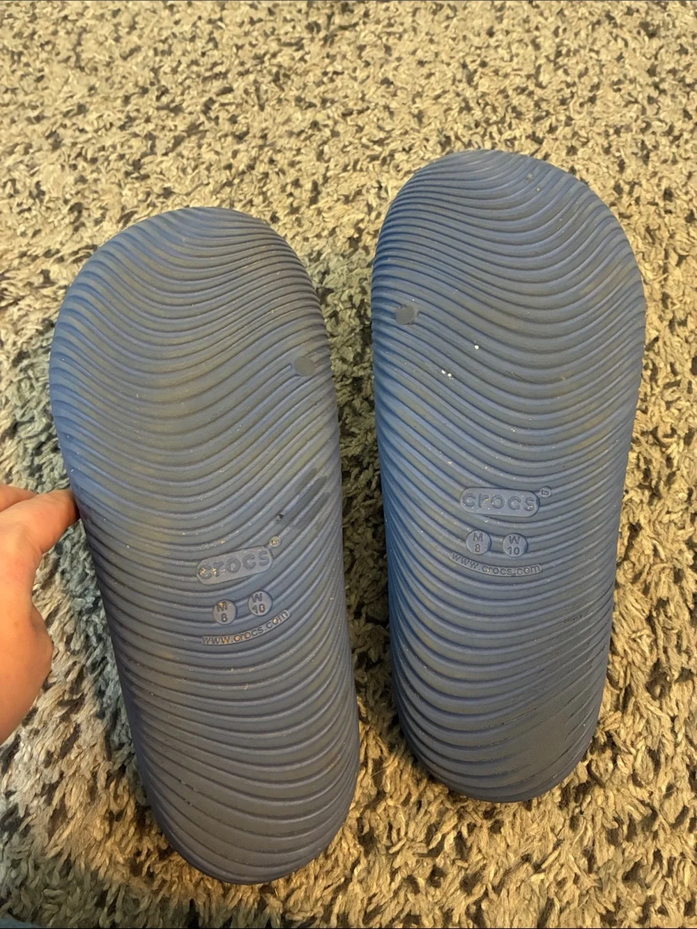 CROCS Men’s blue slides. Some scuffs on edges when look closely.